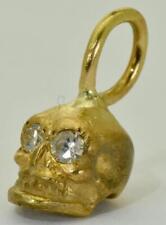 Antique Skull Charm Pendant Fob English Victorian 14k Solid Gold Diamonds picture