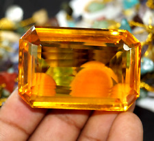 200 Ct Brazilian GIE Certified Natural Shiny Citrine Emerald Cut Loose Gemstone picture