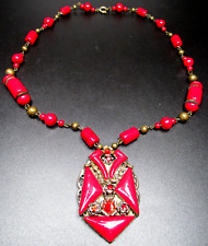 Exquisite Red Glass Czech Art Deco Antique Necklace picture