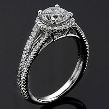 1.65 CT ROUND CUT DIAMOND HALO ENGAGEMENT RING 14K WHITE GOLD TREATED picture