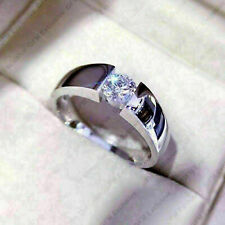 Men's Solid 14k White Gold Engagement Ring 1Ct Solitaire Moissanite Round Cut picture