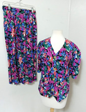 Vintage Lady Carol of NY women's 2 pc Skirt Set size 12 Floral Short Sleeves picture