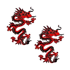 Red and Black LARGE Asian Dragon Embroidered (2-Pack) Iron-On Patch picture
