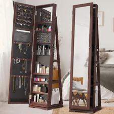 360° Swivel Wood Jewelry Cabinet Lockable Armoire Full Length Mirror w/Shelves picture