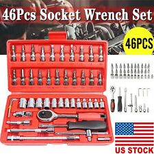 46PCS Socket Spanner Tool Kit Ratchet Wrench Set METRIC/SAE 1/4