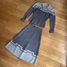 Vintage 1930s 1940s Grey Sparkle Knit Dress Set Art Deco Metal Toggle Buttons picture