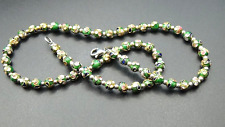 Vintage Cloisonne & Sterling Beaded Necklace, Green, Pink, Blue, Floral Enamel picture