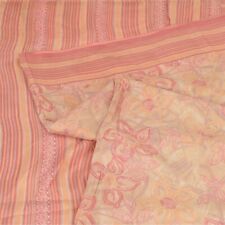 Sanskriti Vintage Sarees Indian Peach 100% Pure Silk Printed Sari Craft Fabric picture