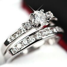 Round Cut 1.80 Carat Moissanite Bridal Set Engagement Ring Solid 14k White Gold picture