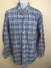 Men's LL Bean Sport Shirt White Blue Plaid Long Sleeve Cotton Size XL picture