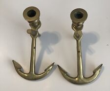 Vintage Pair Of Brass Candlestick Holder Nautical Ship Anchors picture