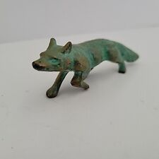 Vintage Solid Brass Sly Fox Animal Statue Figure Patina Coated Boho  picture
