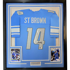 Framed Autographed/Signed Amon-Ra St. Brown 33x42 Detroit Blue Jersey BAS COA picture