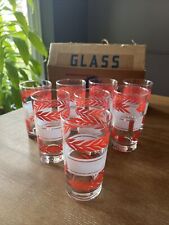 Vintage Set of 8 Libbey Safedge Drinking Water Glasses Frosted Red Leaves w Box picture