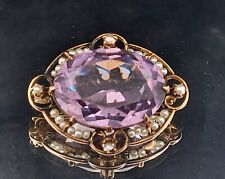 Antique Victorian Edwardian Pearl Seed Rhinestone 9k~12k Gold Brooch - 26.5x21mm picture
