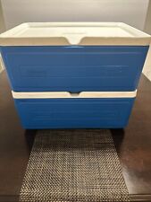 (2)Coleman PARTY STACKER COOLERS Blue Holds 24-Cans or 9x13 Pan, READ picture