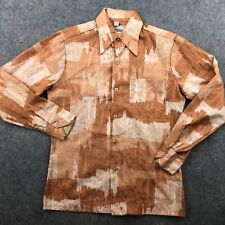 Vintage Spire Shirt Mens Medium Beige Geometric Long Sleeve Button Polyester picture
