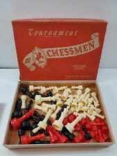 Vintage E.S. Lowe Tournament Plastic Chessmen Staunton Pattern #807 Red/White/bl picture