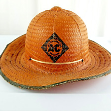 Vintage Allis Chalmers Straw Bucket Hat 7 1/8 AC Orange Mid Century Farm Field picture