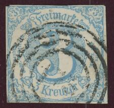 1859 German Thurn & Taxis 3 Kr Blue 4 FULL MARGINS Light Hinge Sc# 48 Stamp picture