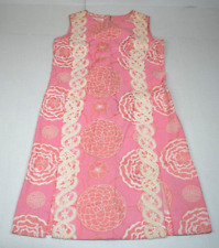 Lilly Pulitzer Dress VTG 60s Pink Shift Big Dalia Floral Full Lace Swirls Sz M/L picture