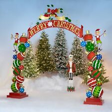 10.75 FT Tall Large Iron Christmas Archway with Elves and Merry Christmas Sign picture