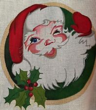 Santa Claus Face Needlepoint Canvas Handpainted Christmas 9x9in 14 mesh picture