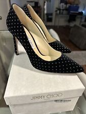 Jimmy Choo Romy Pumps 100 Velvet Rhinestones Crystals Shoes 39 Pointy Toe Heels  picture