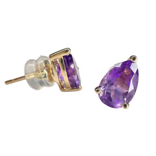 Vintage William Lam & Co. Solid 14K Pear Shaped Amethyst Stud Earrings 9mm picture