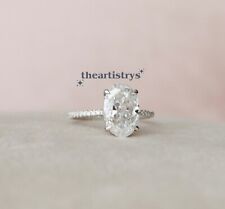 2 CT Oval Cut Moissanite Hidden Halo Engagement Ring Solid 14K White Gold VVS1 picture