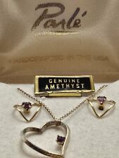 Rare NIB Idaho Parle Genuine Amethyst 14k GF  Earrings Necklace Pendant Set NOS  picture
