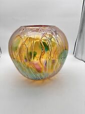 Vintage heavy Murano Iridescent Glass Vase Spaghetti Swirls Bowl Vase Rare 12” picture