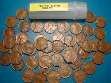 1931-P&D, 1932-P&D, 1933-P&D LINCOLN WHEAT CENT ROLL, 50 coins, tough dates  picture