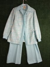 Vtg 1970's Montgomery Wards Ladies Leisure Suit Baby Blue Bell Bottoms Design picture