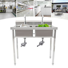 2 Compartment Commercial Sink w/ Double Faucet Restaurant Sink,Free Standing picture