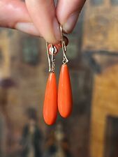 Victorian 12Ctw Coral 14K Yellow Gold Plated Drop Dangle Earrings Gift For Her picture