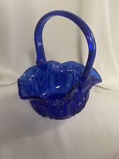 Vintage LE Smith Quintec Cobalt Blue Glass Basket S Mark Great Condition picture