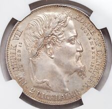 1863, Denmark, Frederick VII/Christian IX. Silver 2 Rigsdaler Coin. NGC AU-58 picture