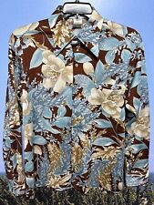 Tori Richard Tan LS Polyester Vintage 1960's Hawaiian Shirt Men's SZ L picture