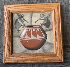Navajo Sand Painting  In Wooden Frame 7.5x7.5x1 Signed Preowned picture