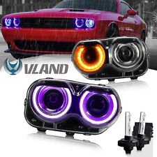 VLAND RGB Headlights + Bulbs For 2015-2022 Dodge Challenger Front Lamps Pair picture