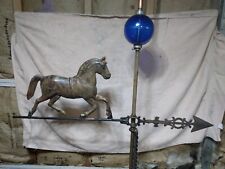 Antq. Hollow Trotting Horse Weather Vane With Shill-System Colbalt Blue Ball picture