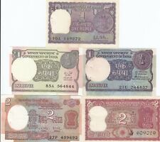 INDIA 5 PCS LOW SERIAL BANKNOTES SET (1+1+1+2+2 RUPEES), RANDOM YEAR, UNC picture
