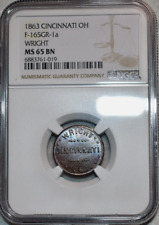 :1863 WRIGHT/FLYING EAGLE CINCINNATI OH F-165GR-1a NGC MS65BN CIVIL WAR TOKEN R8 picture