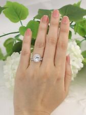 Dainty Halo 2.30 CT Oval Moissanite Wedding Set Engagement Ring 14K White Gold picture