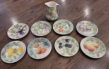 St. Clement French Faience Hand Painted Fruit (8) Plates and Pitcher picture