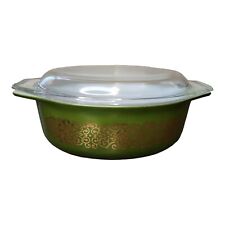 Pyrex Casserole Dish Bramble Green Gold Vintage Promotional 1 1/2 Qt 60s picture