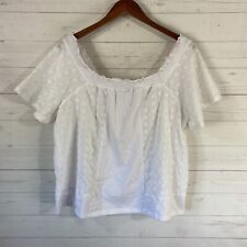 Lane Bryant Short Sleeve Eyelet Cotton Top Sz 14/16 White Square Neck Pullover picture