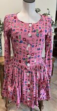 vintage betsey johnson Women P Pink Graphic Long Sleeve Button Mini Dress Z1 picture