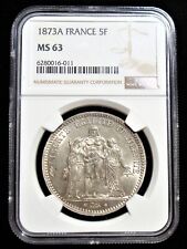 France: 1873-A Silver 5 Francs Gad-745a NGC MS-63. picture